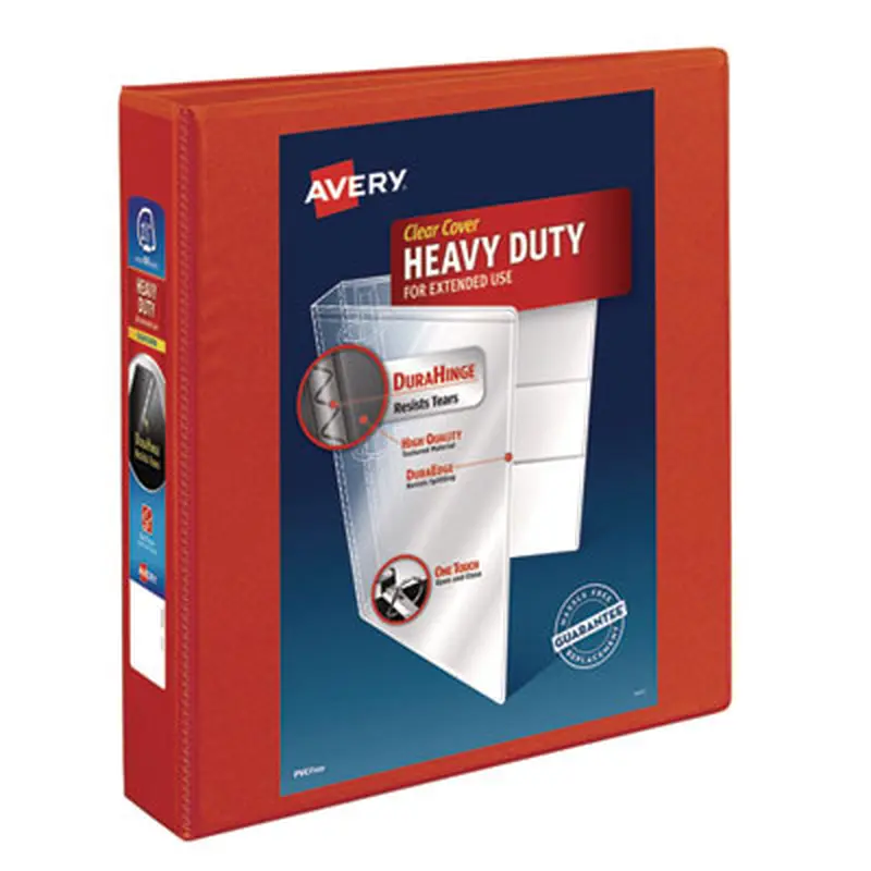Heavy-Duty View Binder with DuraHinge and One Touch EZD Rings, 3 Rings, 1.5" Capacity, 11 x 8.5, Red - Binders | Avery