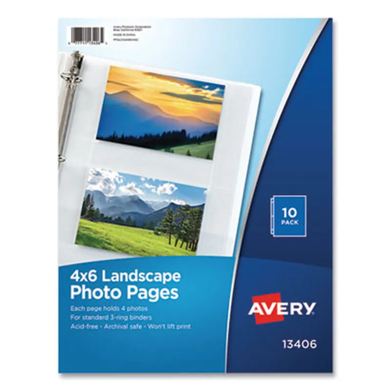 Photo Storage Pages for Four 4 x 6 Horizontal Photos, 3-Hole Punched, 10/Pack - Photo Albums | Avery