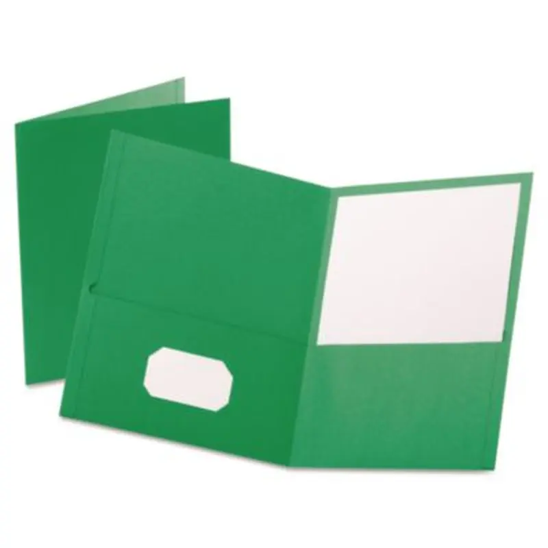 Twin-Pocket Folder, Embossed Leather Grain Paper, 0.5" Capacity, 11 x 8.5, Light Green, 25/Box - Pocket Folders | Oxford