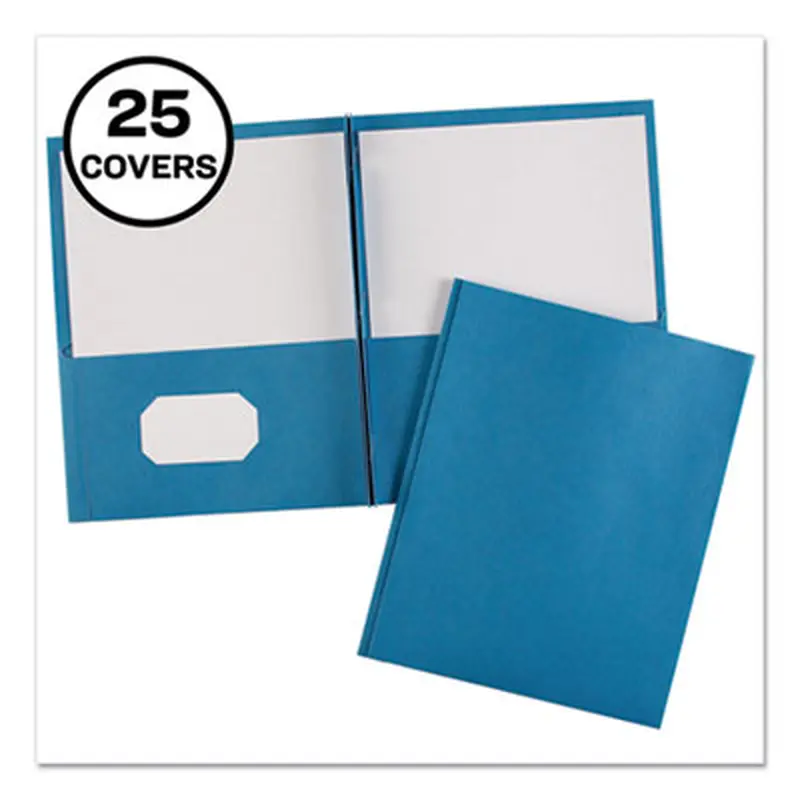 Two-Pocket Folder, Prong Fastener, 0.5" Capacity, 11 x 8.5, Light Blue, 25/Box - Pocket Folders | Avery