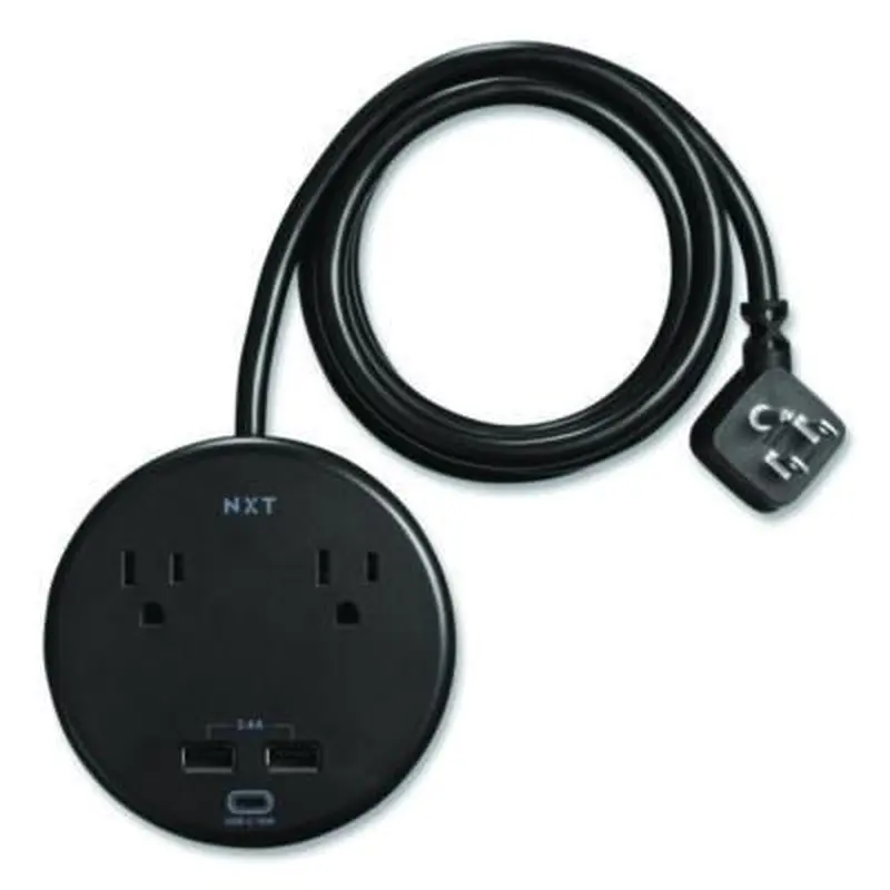 2-Outlet Plus USB Surge Protector, 2 AC Outlets/3 USB Ports, 5 ft Cord, 500 J, Black - Surge Protectors | NXT Technologies