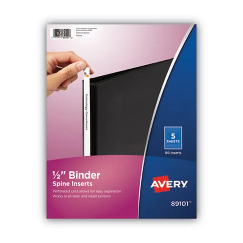 Binder Spine Inserts, 0.5" Spine Width, 16 Inserts/Sheet, 5 Sheets/Pack - Binder Spine Inserts | Avery