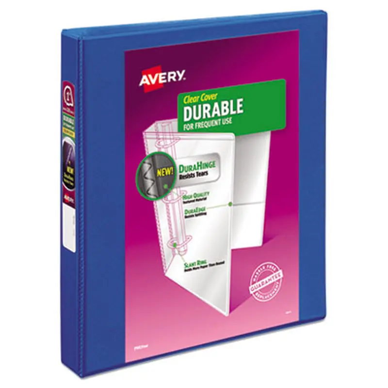 Durable View Binder with DuraHinge and Slant Rings, 3 Rings, 1" Capacity, 11 x 8.5, Blue - Binders | Avery
