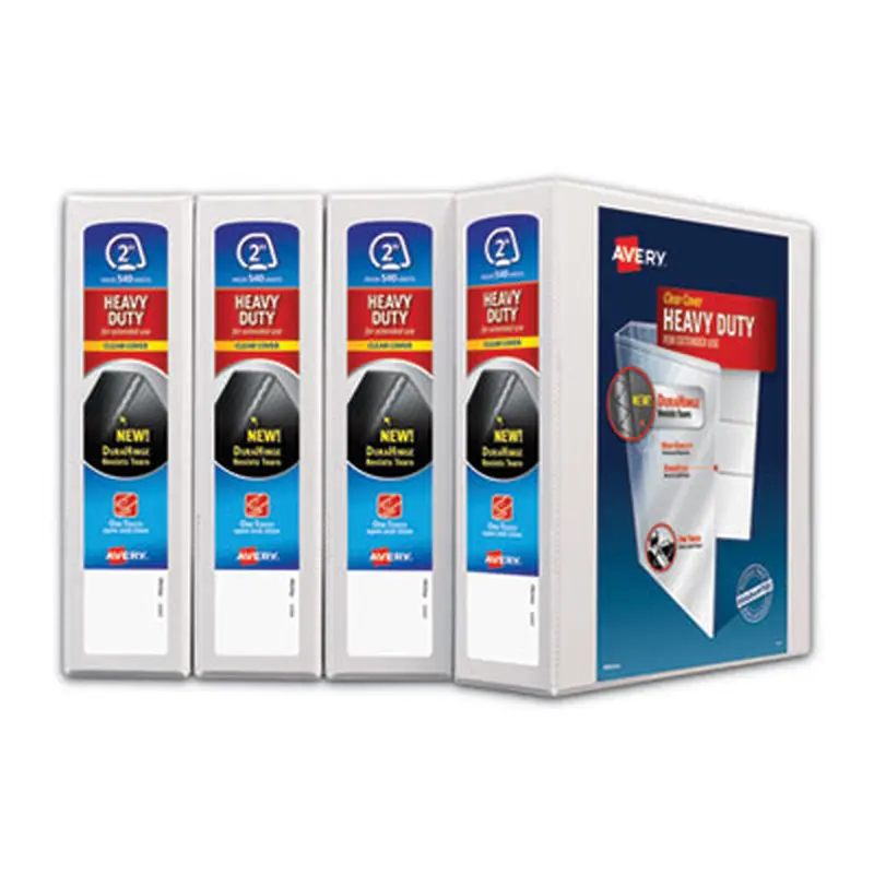 Heavy-Duty Non Stick View Binder with DuraHinge and Slant Rings, 3 Rings, 2" Capacity, 11 x 8.5, White, 4/Pack - Binders | Avery
