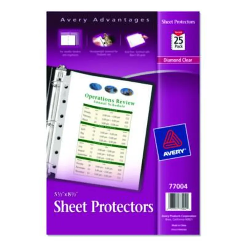 Mini Size Heavyweight Diamond Clear Sheet Protector, Side: 7-Hole Punched, Top Load 8.5 x 5.5 Insert, Clear Front, 25/Pack - Sheet Protectors | Avery