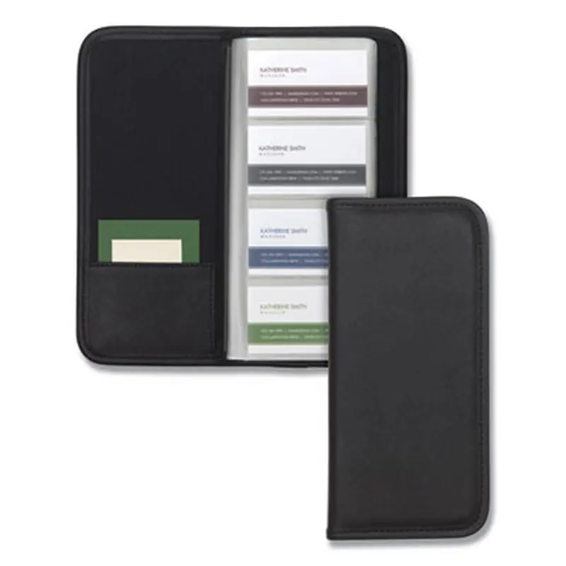 Professional Vinyl Business Card File, Holds 160 2 x 3.5 Cards, 4.75 x 10.25, Black - Card Holders | Samsill