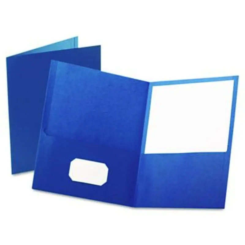 Twin-Pocket Folder, Embossed Leather Grain Paper, 0.5" Capacity, 11 x 8.5, Blue, 25/Box - Pocket Folders | Oxford