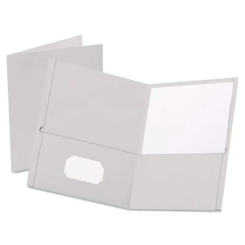 Twin-Pocket Folder, Embossed Leather Grain Paper, 0.5" Capacity, 11 x 8.5, Gray, 25/Box - Pocket Folders | Oxford