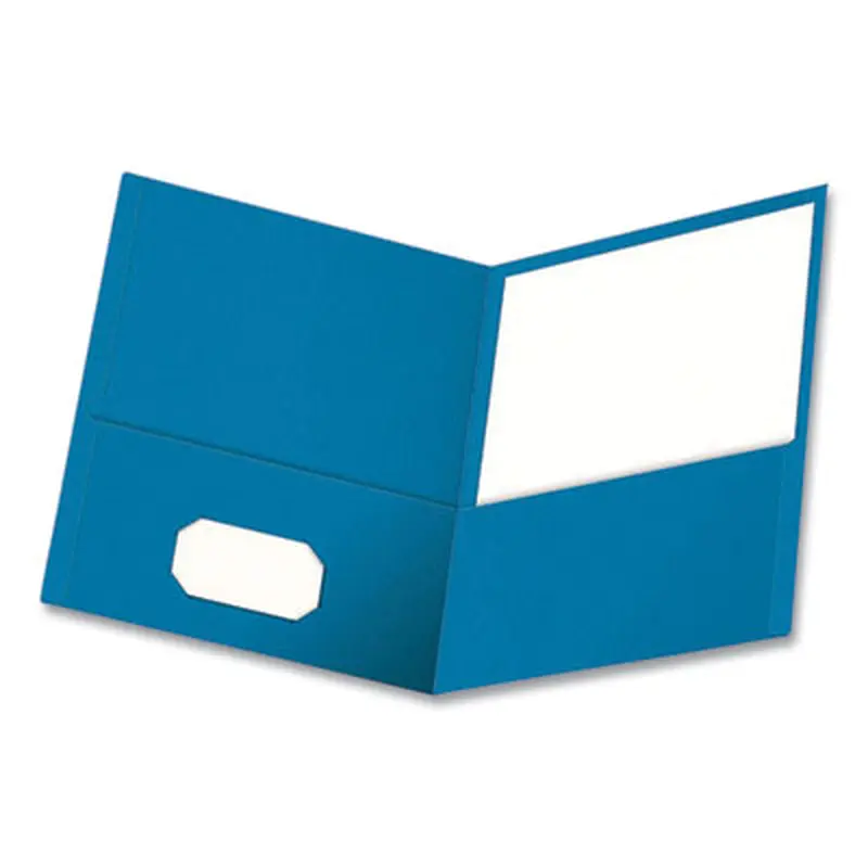 Twin-Pocket Folder, Embossed Leather Grain Paper, 0.5" Capacity, 11 x 8.5, Light Blue, 25/Box - Pocket Folders | Oxford