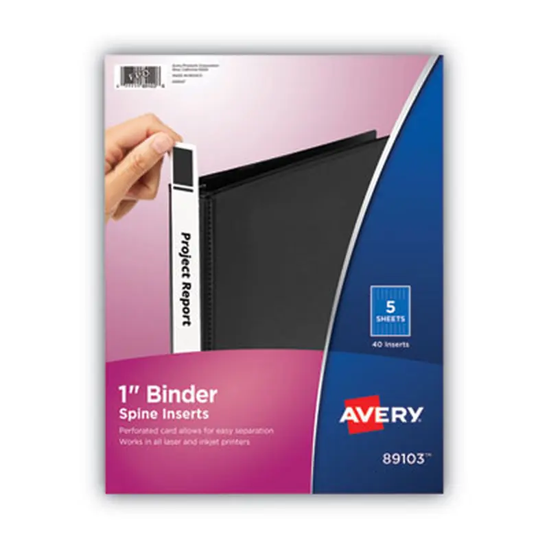 Binder Spine Inserts, 1" Spine Width, 8 Inserts/Sheet, 5 Sheets/Pack - Binder Spine Inserts | Avery