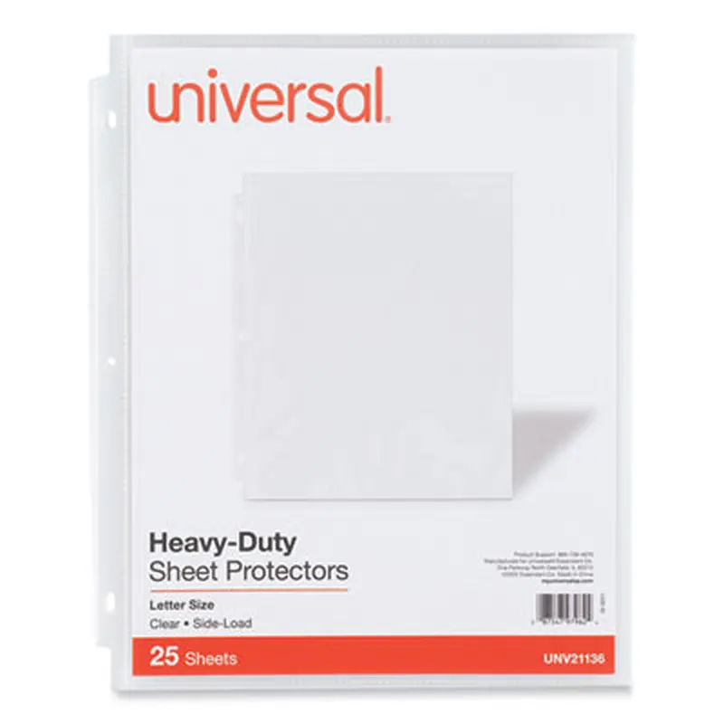 Deluxe Heavyweight Sheet Protector, Side: 3-Hole Punched, Side Load 8.5 x 11 Insert, Clear Front, 25/Pack - Sheet Protectors | Universal