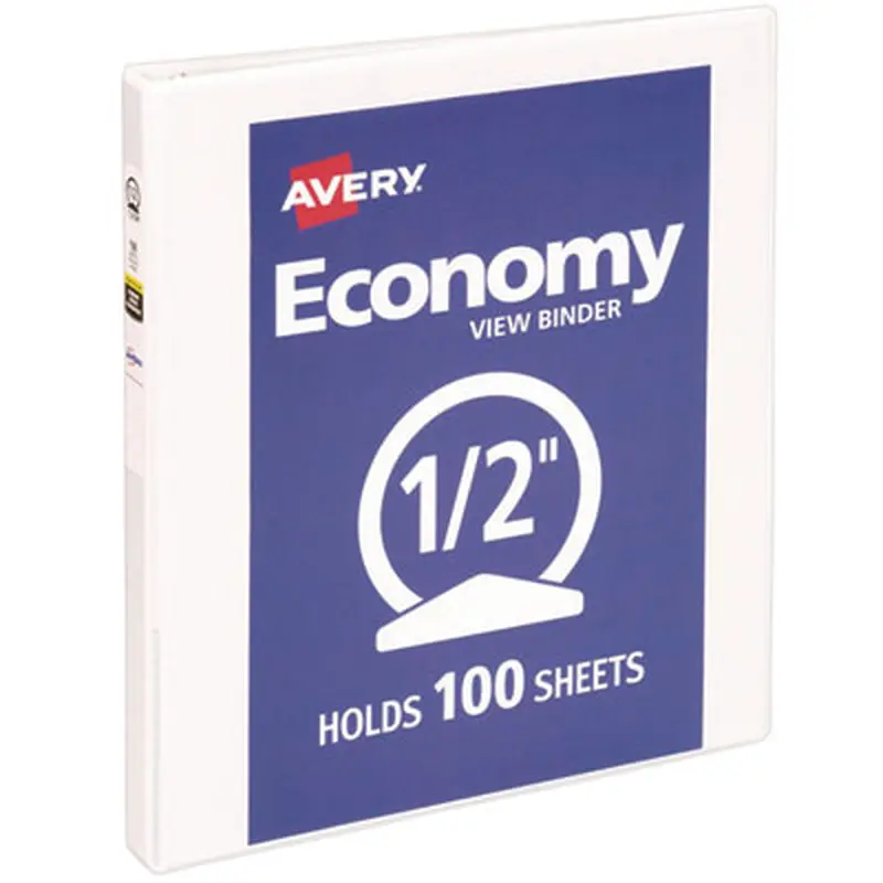Economy View Binder with Round Rings , 3 Rings, 0.5" Capacity, 11 x 8.5, White, (5706) - Binders | Avery