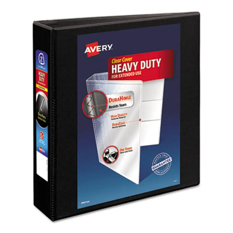 Heavy-Duty Non Stick View Binder with DuraHinge and Slant Rings, 3 Rings, 2" Capacity, 11 x 8.5, Black, (5500) - Binders | Avery
