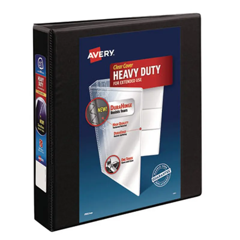 Heavy-Duty View Binder with DuraHinge and One Touch EZD Rings, 3 Rings, 1.5" Capacity, 11 x 8.5, Black - Binders | Avery