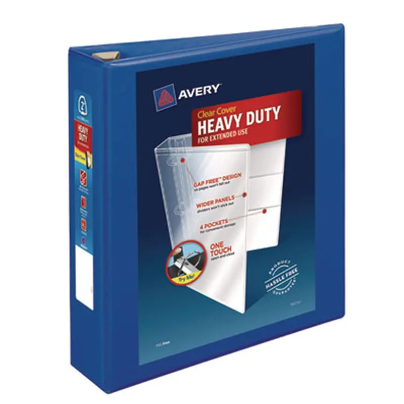 Heavy-Duty View Binder with DuraHinge and One Touch EZD Rings, 3 Rings, 2" Capacity, 11 x 8.5, Pacific Blue - Binders | Avery