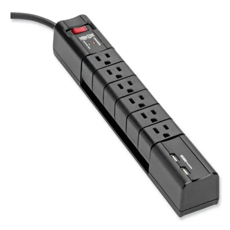 Protect It! Surge Suppressor, 6 AC Outlets/2 USB Ports, 8 ft Cord, 1,080 J, Black - Surge Protectors | Tripp Lite by Eaton