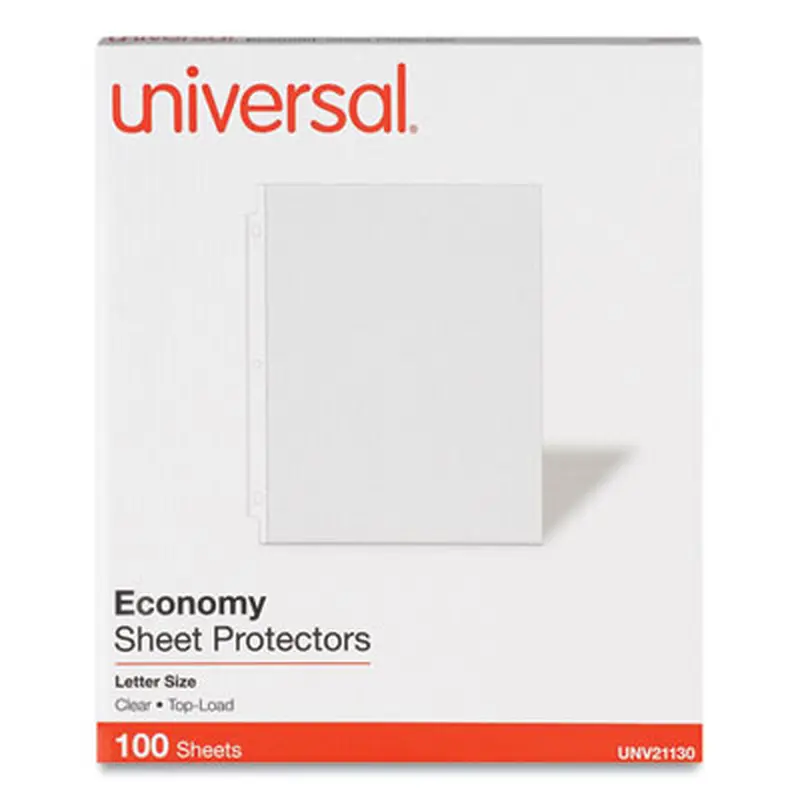 Standard Sheet Protectors, Light-Duty, Side: 3-Hole Punched, Top Load 8.5 x 11 Insert, Clear Front, 100/Box - Sheet Protectors | Universal