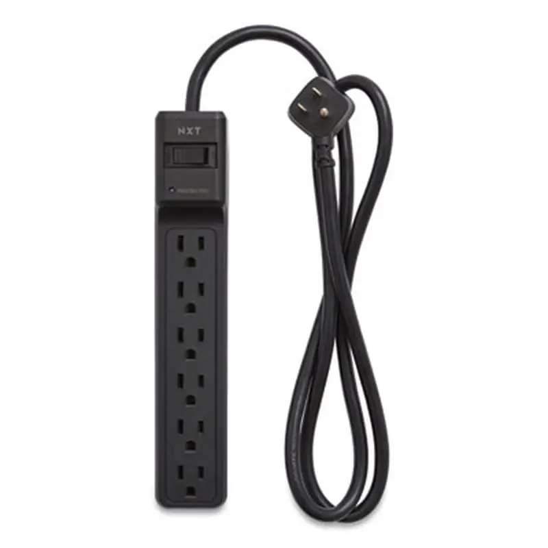 Surge Protector, 6 AC Outlets, 4 ft Cord, 600 J, Black - Surge Protectors | NXT Technologies