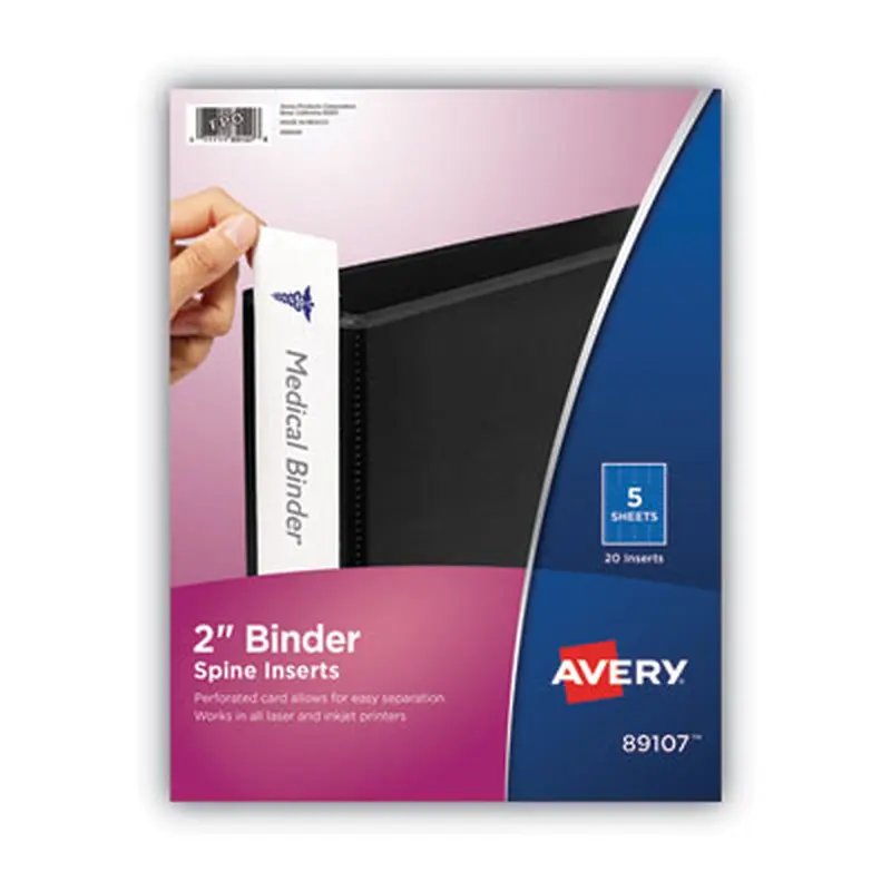 Binder Spine Inserts, 2" Spine Width, 4 Inserts/Sheet, 5 Sheets/Pack - Binder Spine Inserts | Avery