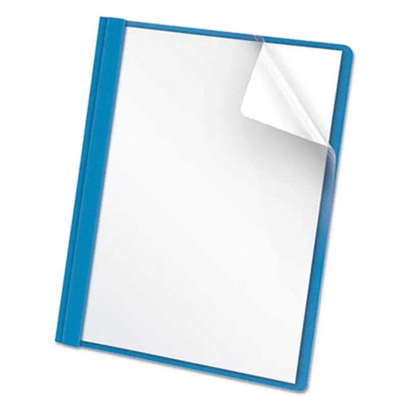 Clear Front Standard Grade Report Cover, Three-Prong Fastener, 0.5" Capacity, 8.5 x 11, Clear/Light Blue, 25/Box - Report Covers | Oxford