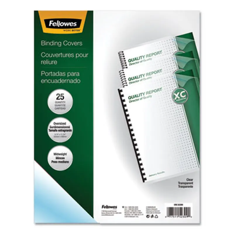 Crystals Transparent Presentation Covers for Binding Systems, Plastic, Round Corners, 11.25 x 8.75, Gloss Clear, 25/Pack - Binding Systems Covers | Fellowes