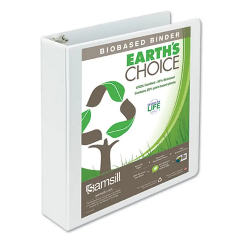 Earth's Choice Plant-Based Round Ring View Binder, 3 Rings, 2" Capacity, 11 x 8.5, White - Binders | Samsill