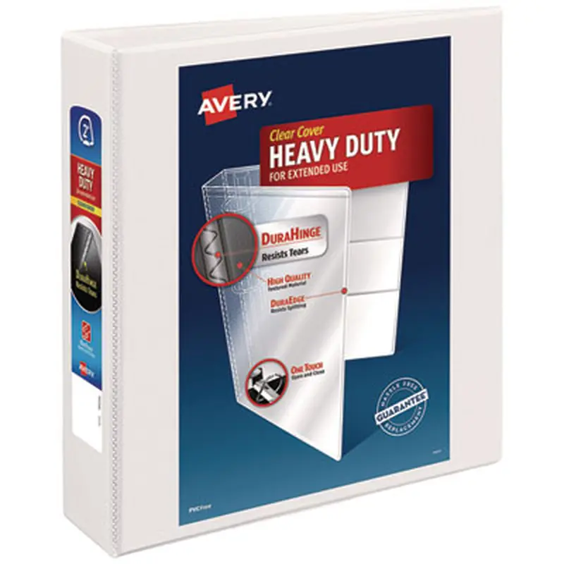 Heavy-Duty Non Stick View Binder with DuraHinge and Slant Rings, 3 Rings, 2" Capacity, 11 x 8.5, White, (5504) - Binders | Avery