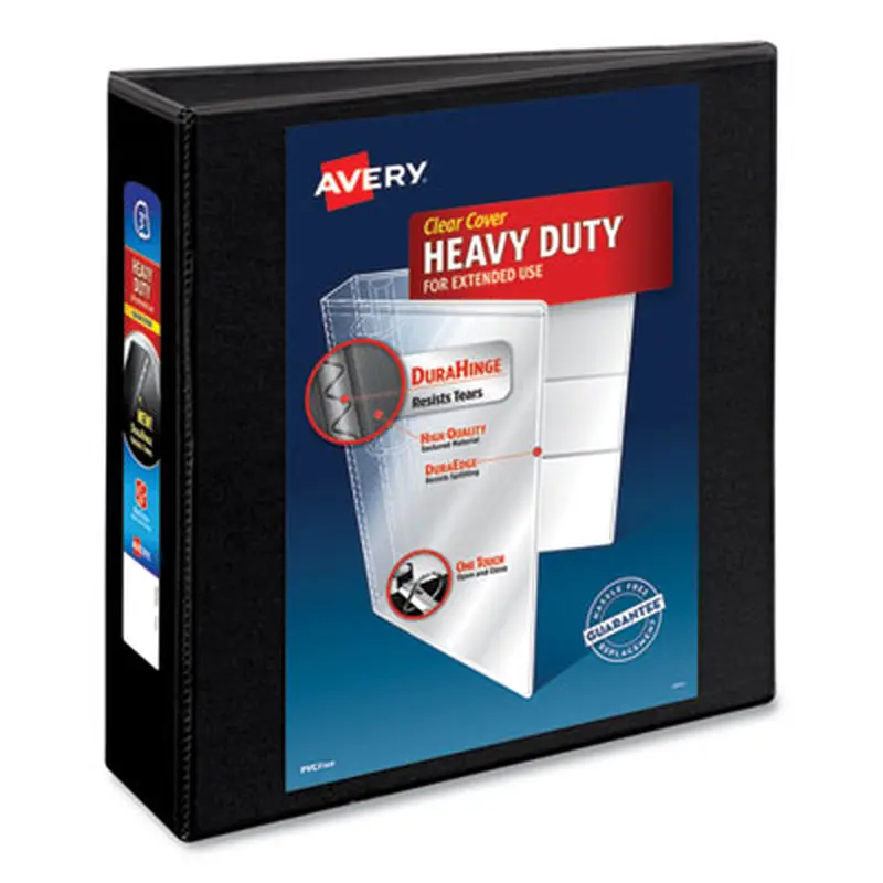 Heavy-Duty Non Stick View Binder with DuraHinge and Slant Rings, 3 Rings, 3" Capacity, 11 x 8.5, Black, (5600) - Binders | Avery