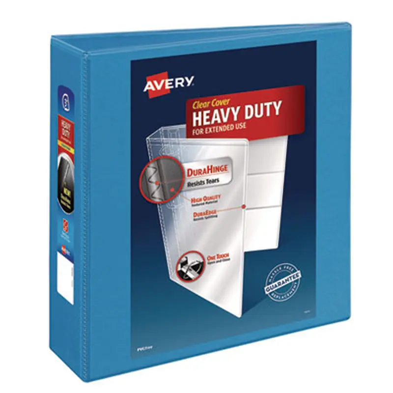 Heavy-Duty Non Stick View Binder with DuraHinge and Slant Rings, 3 Rings, 3" Capacity, 11 x 8.5, Light Blue, (5601) - Binders | Avery