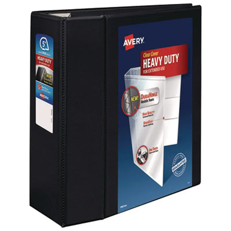 Heavy-Duty View Binder with DuraHinge and Locking One Touch EZD Rings, 3 Rings, 5" Capacity, 11 x 8.5, Black - Binders | Avery