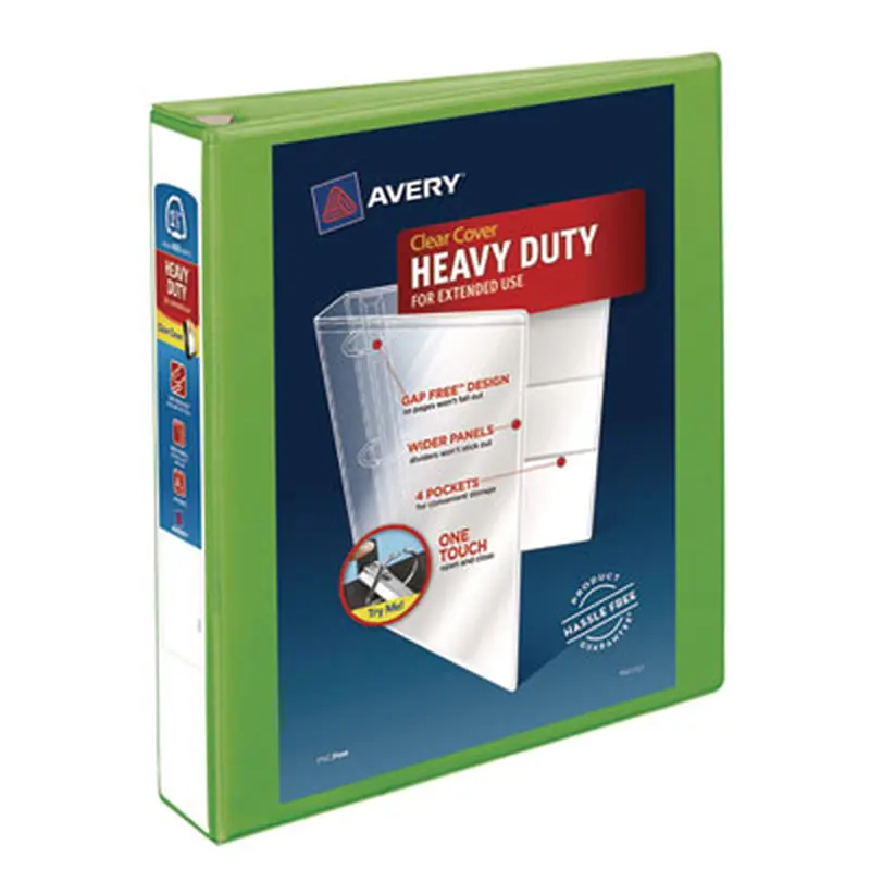 Heavy-Duty View Binder with DuraHinge and One Touch EZD Rings, 3 Rings, 1.5" Capacity, 11 x 8.5, Chartreuse - Binders | Avery