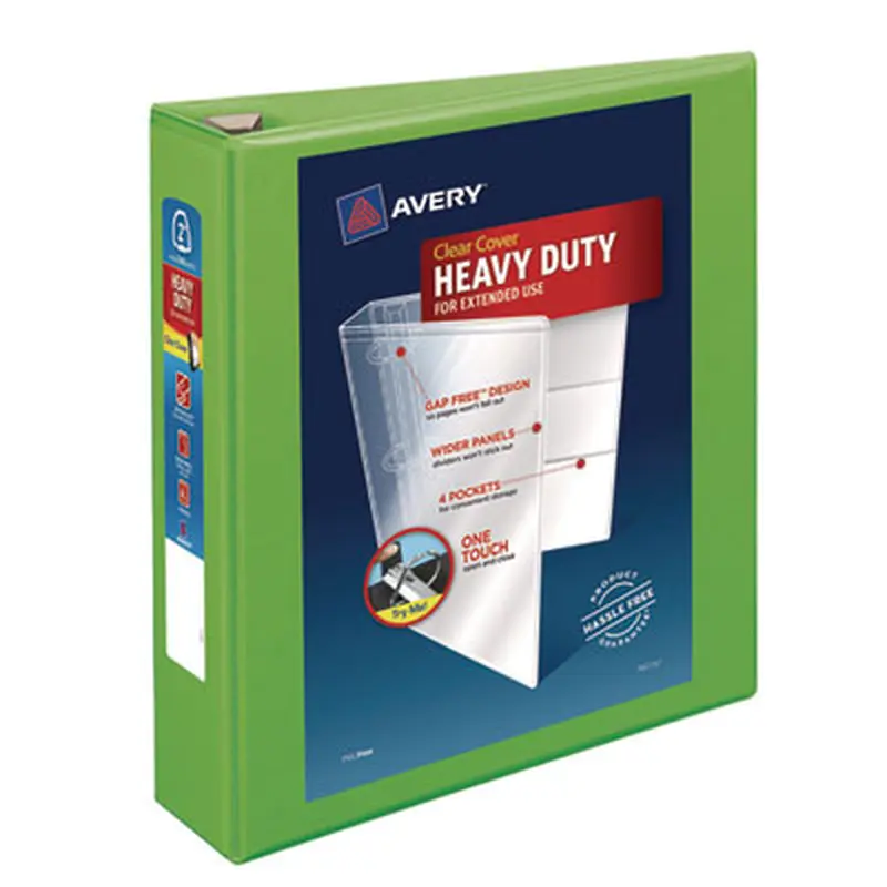 Heavy-Duty View Binder with DuraHinge and One Touch EZD Rings, 3 Rings, 2" Capacity, 11 x 8.5, Chartreuse - Binders | Avery