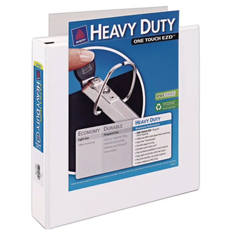 Heavy-Duty View Binder with DuraHinge, One Touch EZD Rings/Extra-Wide Cover, 3 Ring, 1.5" Capacity, 11 x 8.5, White, (1319) - Binders | Avery