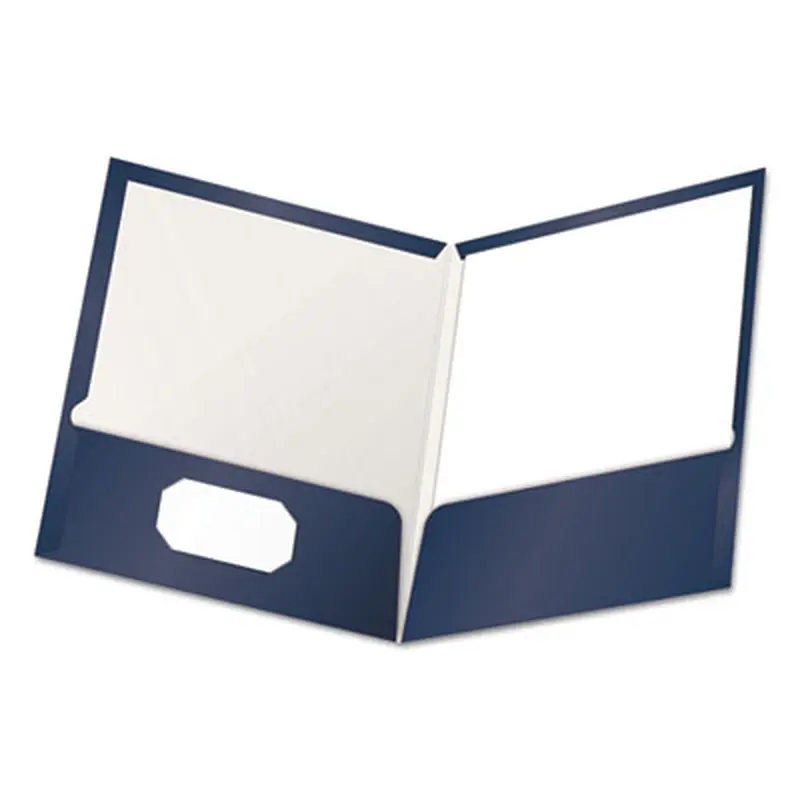 High Gloss Laminated Paperboard Folder, 100-Sheet Capacity, 11 x 8.5, Navy, 25/Box - Pocket Folders | Oxford