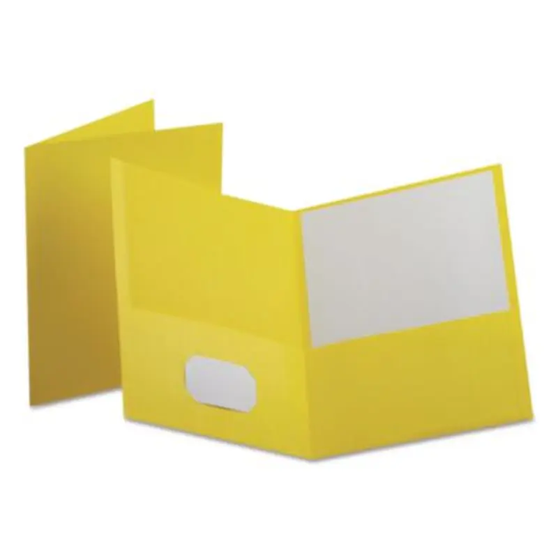Leatherette Two Pocket Portfolio, 8.5 x 11, Yellow/Yellow, 10/Pack - Report Covers | Oxford