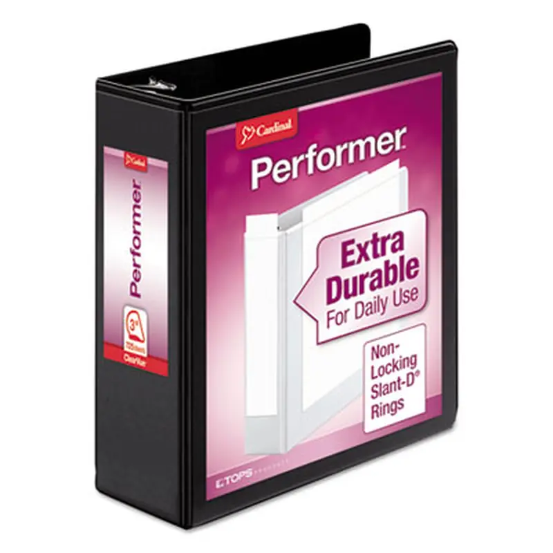 Performer ClearVue Slant-D Ring Binder, 3 Rings, 3" Capacity, 11 x 8.5, Black - Binders | Cardinal