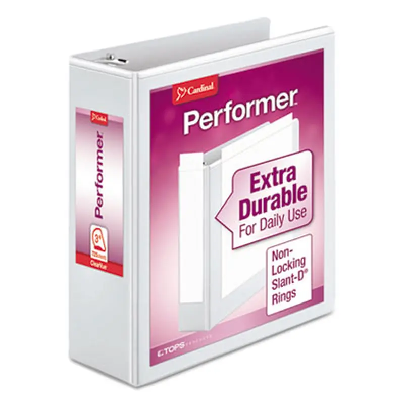 Performer ClearVue Slant-D Ring Binder, 3 Rings, 3" Capacity, 11 x 8.5, White - Binders | Cardinal