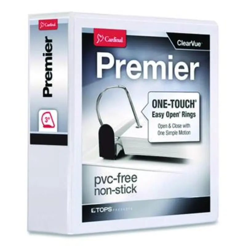 Premier Easy Open ClearVue Locking Slant-D Ring Binder, 3 Rings, 3" Capacity, 11 x 8.5, White - Binders | Cardinal