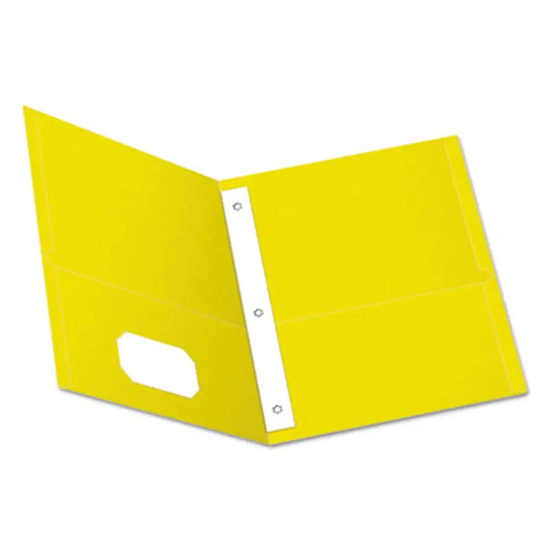 Twin-Pocket Folders with 3 Fasteners, 0.5" Capacity, 11 x 8.5, Yellow, 25/Box - Pocket Folders | Oxford