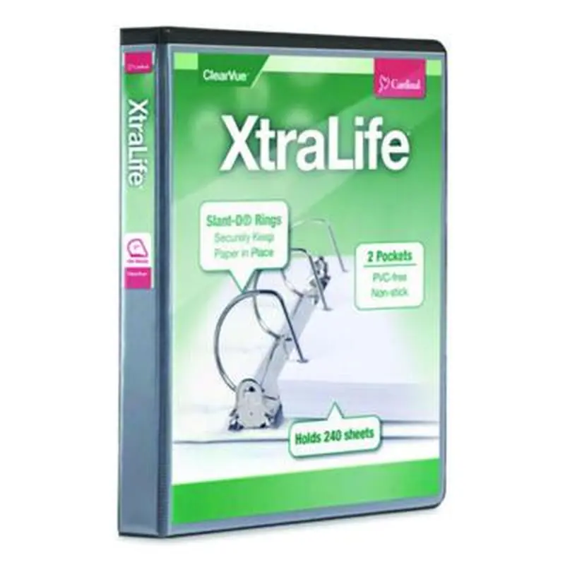 XtraLife ClearVue Non-Stick Slant-D Ring Binder, 3 Rings, 1" Capacity, 11 x 8.5, Black - Binders | Cardinal