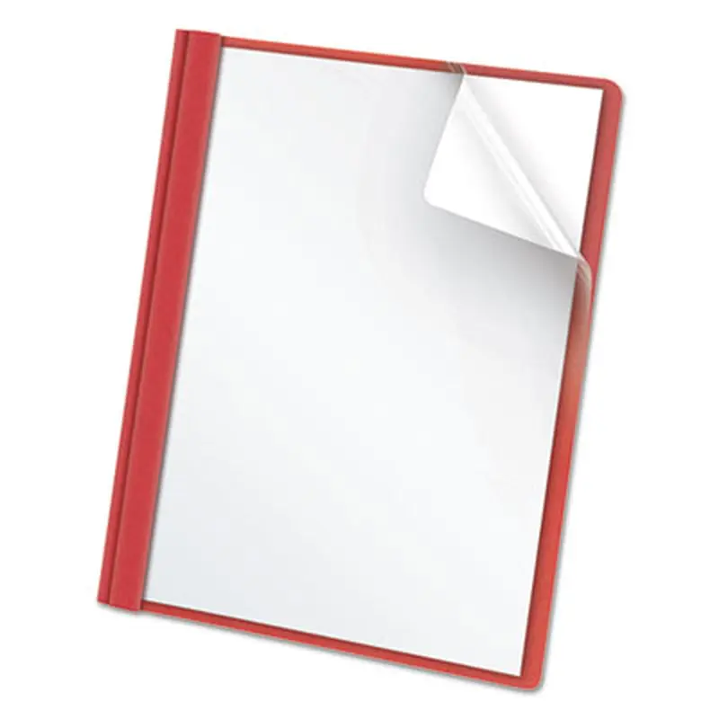 Clear Front Standard Grade Report Cover, Three-Prong Fastener, 0.5" Capacity, 8.5 x 11, Clear/Red, 25/Box - Report Covers | Oxford