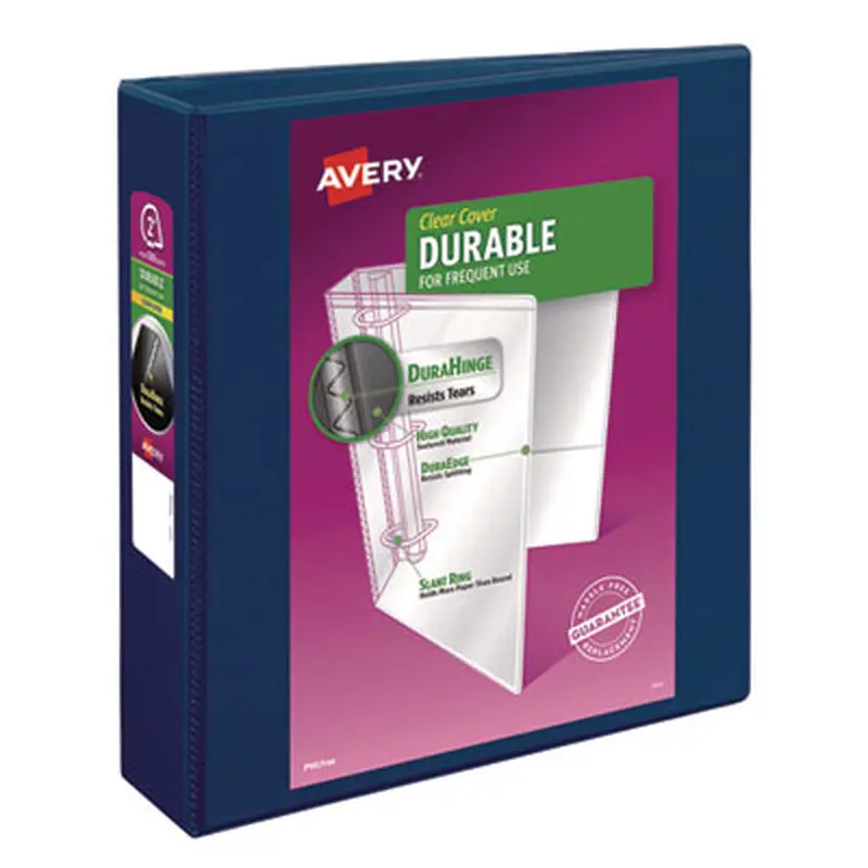 Durable View Binder with DuraHinge and Slant Rings, 3 Rings, 2" Capacity, 11 x 8.5, Blue - Binders | Avery