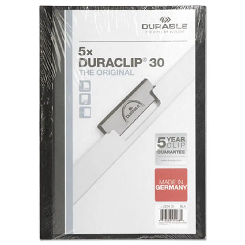 DuraClip Report Cover, Clip Fastener, 8.5 x 11, Clear/Black, 5/Pack - Report Covers | Durable