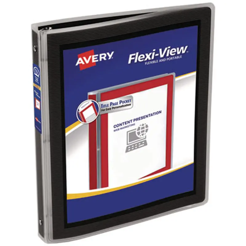 Flexi-View Binder with Round Rings, 3 Rings, 0.5" Capacity, 11 x 8.5, Black - Binders | Avery
