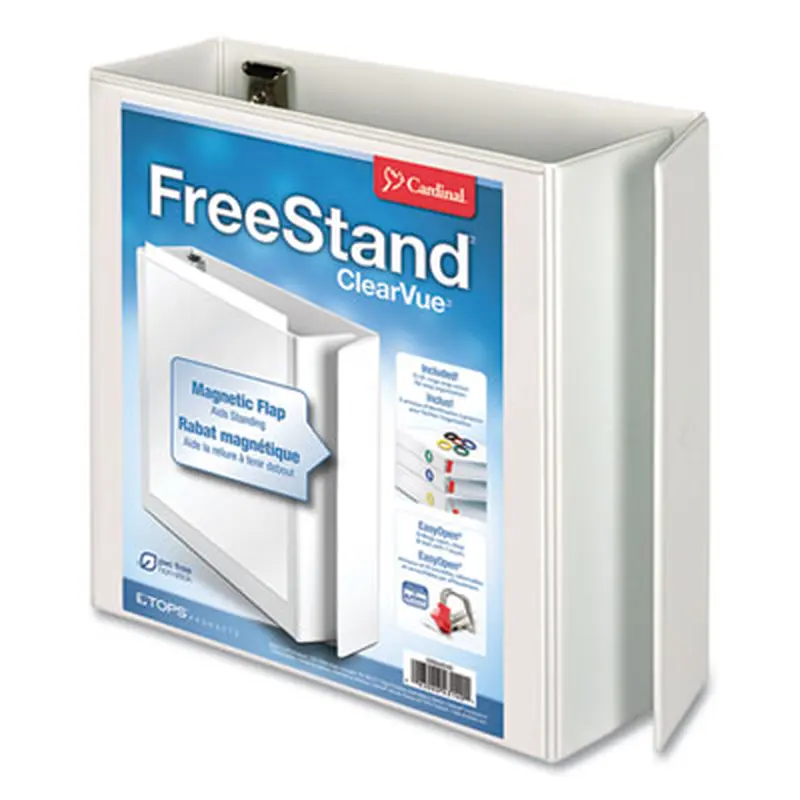 FreeStand Easy Open Locking Slant-D Ring Binder, 3 Rings, 4" Capacity, 11 x 8.5, White - Binders | Cardinal