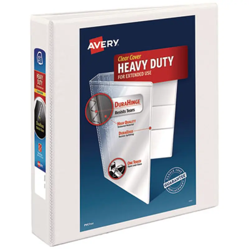 Heavy-Duty Non Stick View Binder with DuraHinge and Slant Rings, 3 Rings, 1.5" Capacity, 11 x 8.5, White, (5404) - Binders | Avery