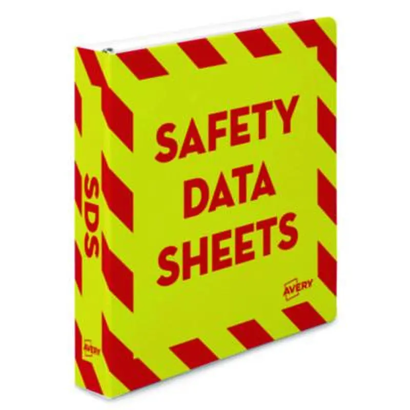 Heavy-Duty Preprinted Safety Data Sheet Binder, 3 Rings, 1.5" Capacity, 11 x 8.5, Yellow/Red - Binders | Avery