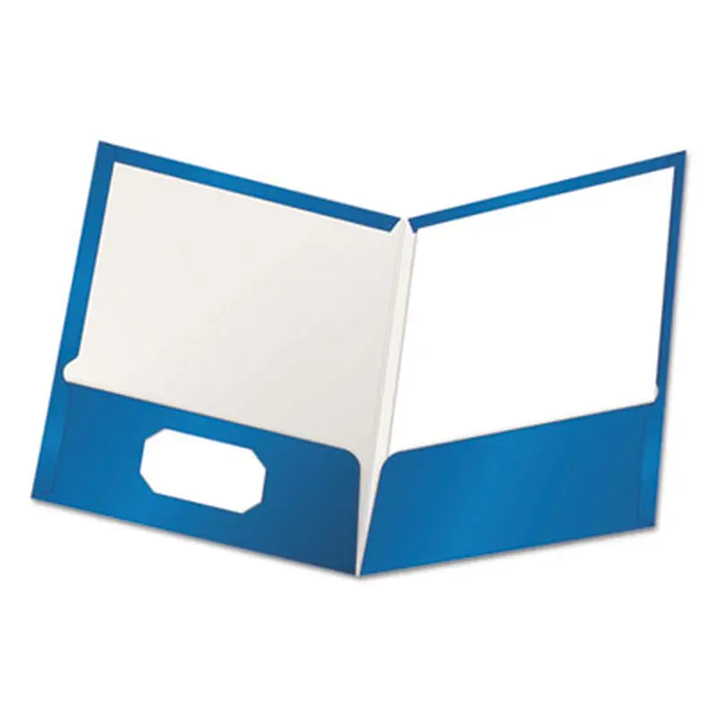 High Gloss Laminated Paperboard Folder, 100-Sheet Capacity, 11 x 8.5, Blue, 25/Box - Pocket Folders | Oxford