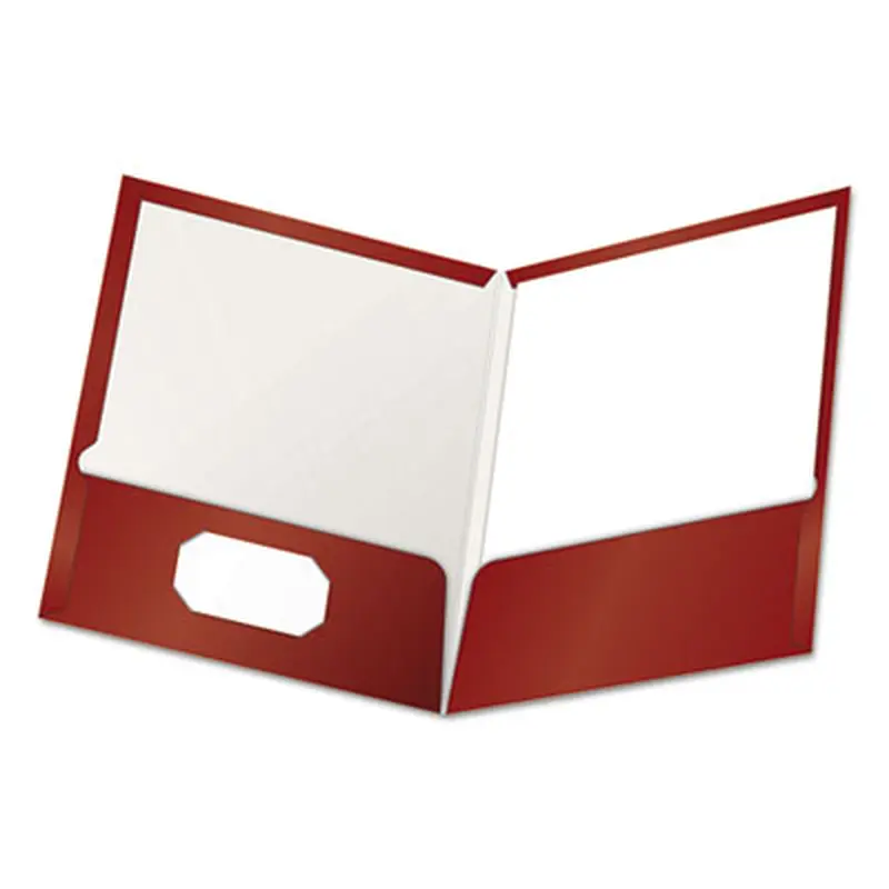 High Gloss Laminated Paperboard Folder, 100-Sheet Capacity, 11 x 8.5, Crimson, 25/Box - Pocket Folders | Oxford