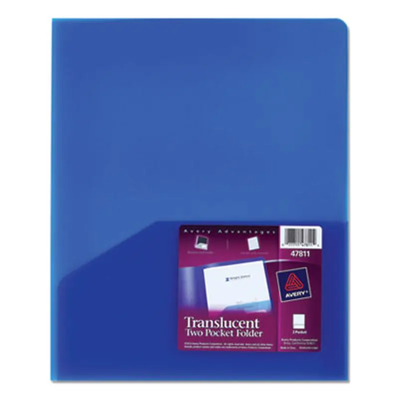 Plastic Two-Pocket Folder, 20-Sheet Capacity, 11 x 8.5, Translucent Blue - Pocket Folders | Avery